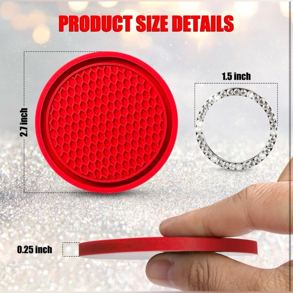 2 Car Cup Holder Coaster with 1 Push Start Button Bling [3Pcs], Bling Crystal - Picture 2 of 7